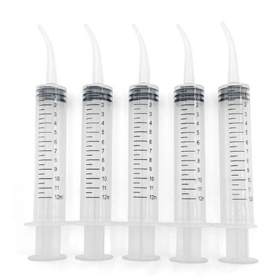 Disposable Transparent Dental Irrigation Syringe With Curved Tip 12ml Dental Care Tools With CE ISO