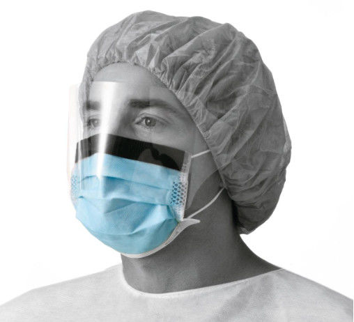 17.5x9.5cm White / Blue Face Mask With Shield With Ear Loops Anti-Fog Shield And Ties