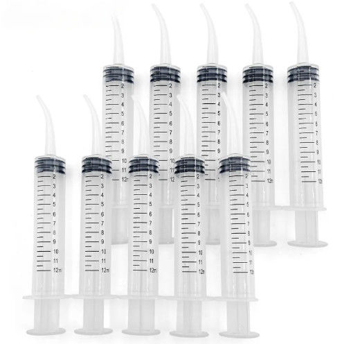 Disposable Transparent Dental Irrigation Syringe With Curved Tip 12ml Dental Care Tools With CE ISO