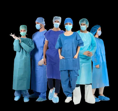 Reinforcement Blue Surgical Gown Disposable Plastic isolation Gowns Waterproof Plastic Apron With fast shipments