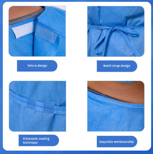 Reinforcement Blue Surgical Gown Disposable Plastic isolation Gowns Waterproof Plastic Apron With fast shipments
