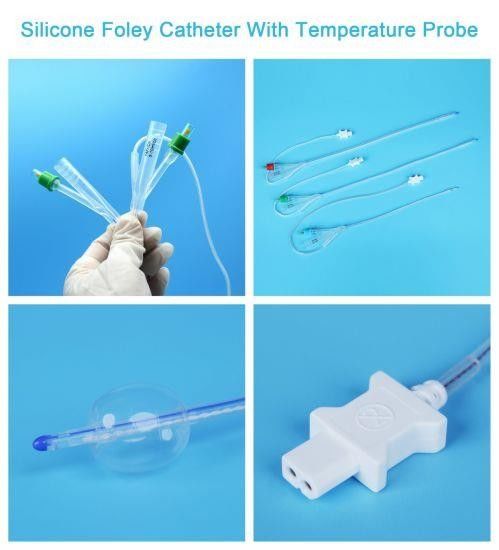Medical Disposable Silicone Foley Ureter Catheter 2 Way Adult With Temperature Sensor