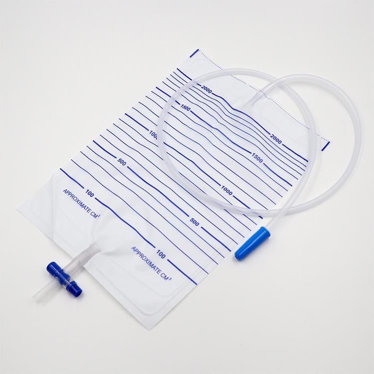 750ml 1500ml 2000ml PVC Film T-tap Outlet Disposable Medical Urology Urine Drainage Bag With Anti-reflux Valve