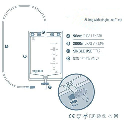 750ml 1500ml 2000ml PVC Film T-tap Outlet Disposable Medical Urology Urine Drainage Bag With Anti-reflux Valve